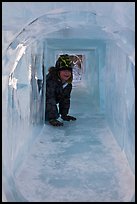 Girl inside ice tunnel, Ice Alaska. Fairbanks, Alaska, USA ( color)