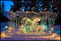 Ice sculptures lit with colored lights, 2012 Ice Alaska. Fairbanks, Alaska, USA