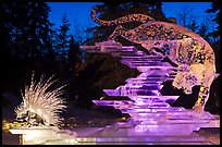 Prize winning multiblock ice sculpture at night, 2012 Ice Alaska. Fairbanks, Alaska, USA (color)