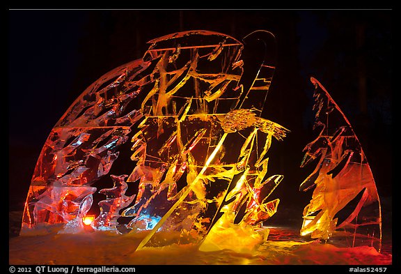 Illuminated ice carving, 2012 Ice Alaska. Fairbanks, Alaska, USA