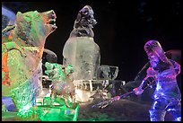 Multicolored Ice sculptures at night, George Horner Ice Park. Fairbanks, Alaska, USA ( color)