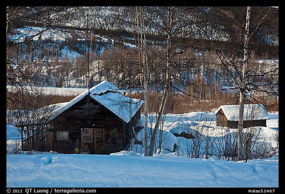 Mining camp in winter, Chatanika. Alaska, USA (color)