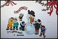 Greetings on mural. North Pole, Alaska, USA (color)