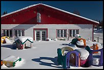 Playground in winter in front of day care. North Pole, Alaska, USA