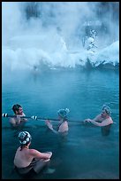 People with frozen hair relaxing in hot springs. Chena Hot Springs, Alaska, USA