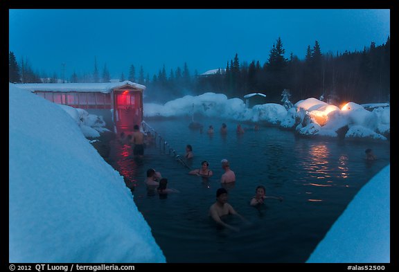 Hot springs at night in winter. Chena Hot Springs, Alaska, USA (color)