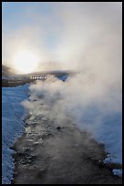 Oulet stream of hot springs and steam at sunrise. Chena Hot Springs, Alaska, USA (color)