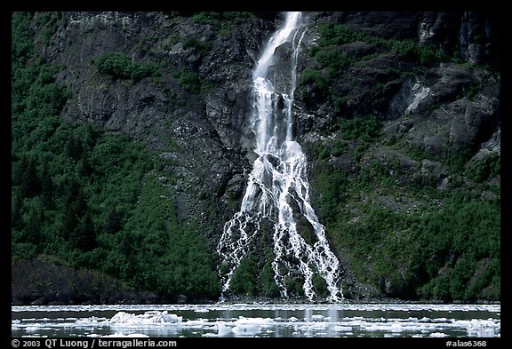 Waterfall dropping into the sea. Prince William Sound, Alaska, USA (color)