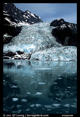 Cascade glacier dropping into Harriman  Fjord. Prince William Sound, Alaska, USA (color)