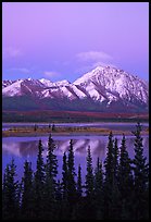 Snowy peaks and lake at dusk. Alaska, USA ( color)