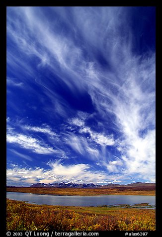 Big sky, clouds, tundra and lake. Alaska, USA