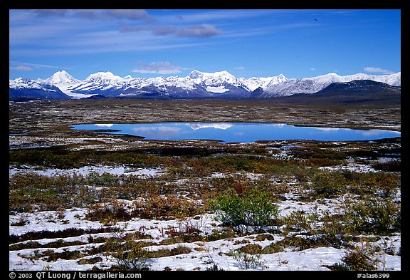 Fresh snow, Lake and mountains. Alaska, USA