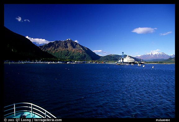 Seward seen from the deck of a ship on Resurection Bay. Seward, Alaska, USA