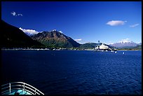 Seward seen from the deck of a ship on Resurection Bay. Seward, Alaska, USA