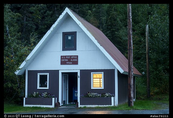 Chitina Post Office at dusk. Alaska, USA (color)