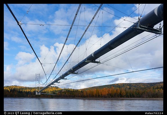 Trans-Alaska pipeline crossing Tanana River, Big Delta. Alaska, USA