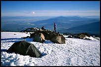 Mountaineers camping on the slopes of Mt Shasta. California, USA