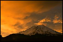 Fiery sky over Mount Shasta at sunset. California, USA (color)