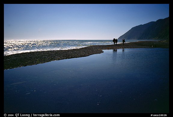 Pool and hikers, Lost Coast. California, USA