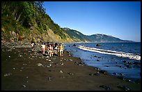 Backpackers on the beach,  Lost Coast. California, USA (color)