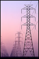High tension power lines at dusk. California, USA ( color)