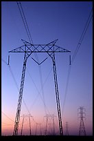 High voltage power lines at sunset. California, USA (color)