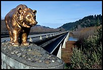 Golden bear adorning a bridge over the Klamath River. California, USA (color)