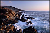 Surf and rocks at sunset, near Rocky Cny Bridge, Garapata State Park. Big Sur, California, USA