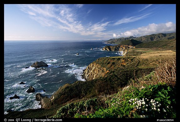 Coastline and Bixby creek bridge, late afternoon. Big Sur, California, USA