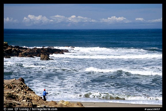 Fisherman, Bean Hollow State Beach. San Mateo County, California, USA (color)