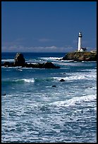 Surf and Pigeon Point Lighthouse, morning. San Mateo County, California, USA