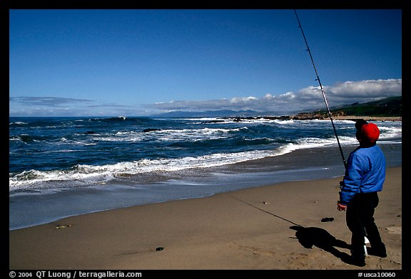 Fisherman, Bean Hollow State Beach. San Mateo County, California, USA (color)