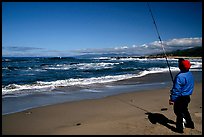 Fisherman, Bean Hollow State Beach. San Mateo County, California, USA (color)
