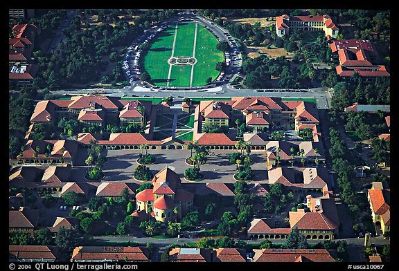 Aerial view of campus. Stanford University, California, USA (color)