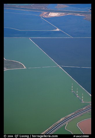 Aerial view of marsh patches in the South Bay. Redwood City,  California, USA