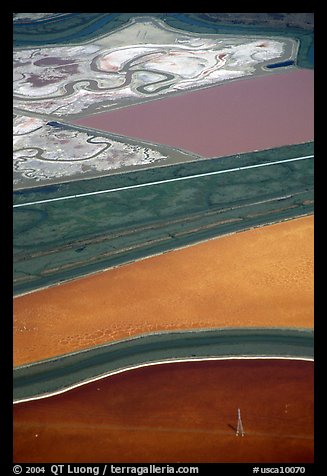 Aerial view of marsh patches in the South Bay. Redwood City,  California, USA