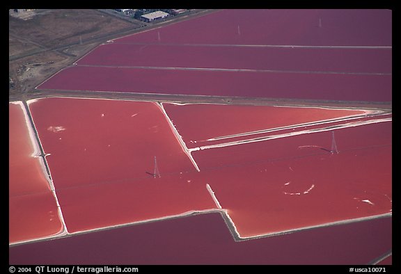 Aerial view of marsh patches in the South Bay. Redwood City,  California, USA