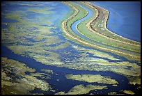 Aerial view of wetlands in the South Bay. Redwood City,  California, USA (color)