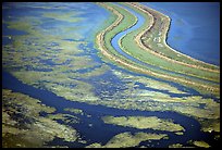 Aerial view of wetlands in the South Bay. Redwood City,  California, USA