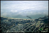 Aerial view of Santa Cruz with fog-covered ocean. Santa Cruz, California, USA (color)