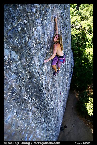 Rock climber on the Boy Scout rocks, Mt Diablo State Park. California, USA (color)