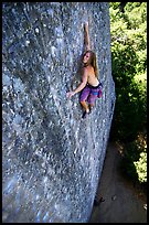 Rock climber on the Boy Scout rocks, Mt Diablo State Park. California, USA (color)