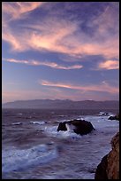 Surf and rocks at sunset seen from the Cliff House. San Francisco, California, USA (color)