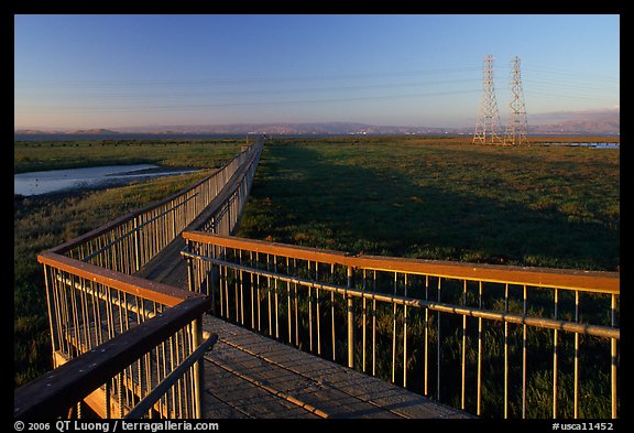 Boardwalk leading to edge of the Bay, Palo Alto Baylands. Palo Alto,  California, USA (color)