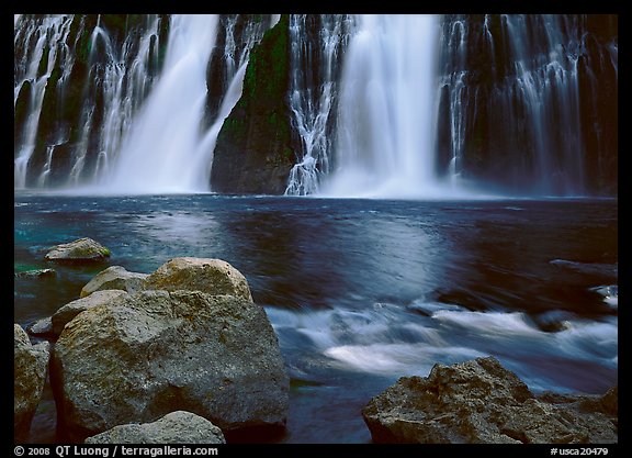 Boulders and waterfall, Burney Falls State Park. California, USA