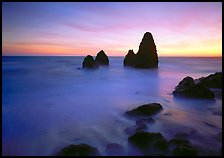 Seastacks and rocks, sunset, Rodeo Beach. California, USA