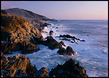 Surf and rocks at sunset, near Rocky Cny Bridge, Garapata State Park. Big Sur, California, USA ( color)