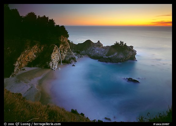 Mc Way Cove and waterfall at sunset. Big Sur, California, USA