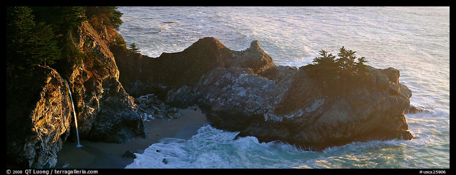 Waterfall and ocean, Mc Way Cove. Big Sur, California, USA (color)