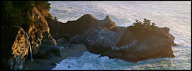 Waterfall and ocean, Mc Way Cove. Big Sur, California, USA (Panoramic color)